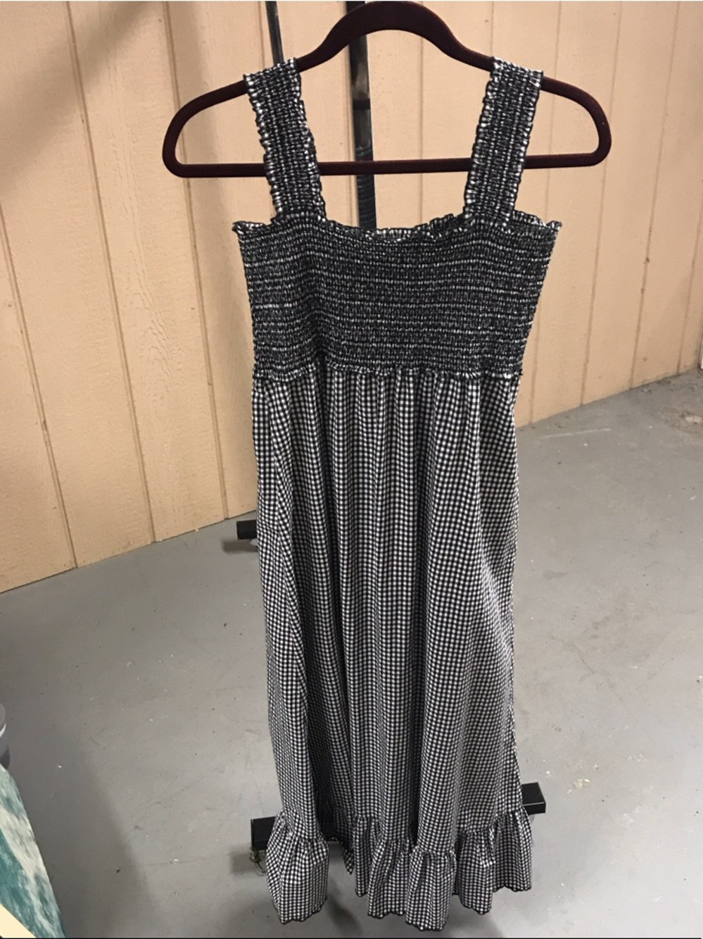 Rails Black and White Smocked Gingham Maxi Dress